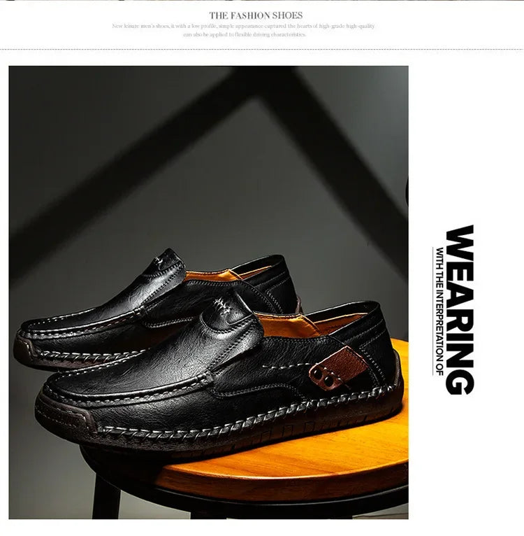 Men’s slip-on leather shoes with polished finish and durable sole