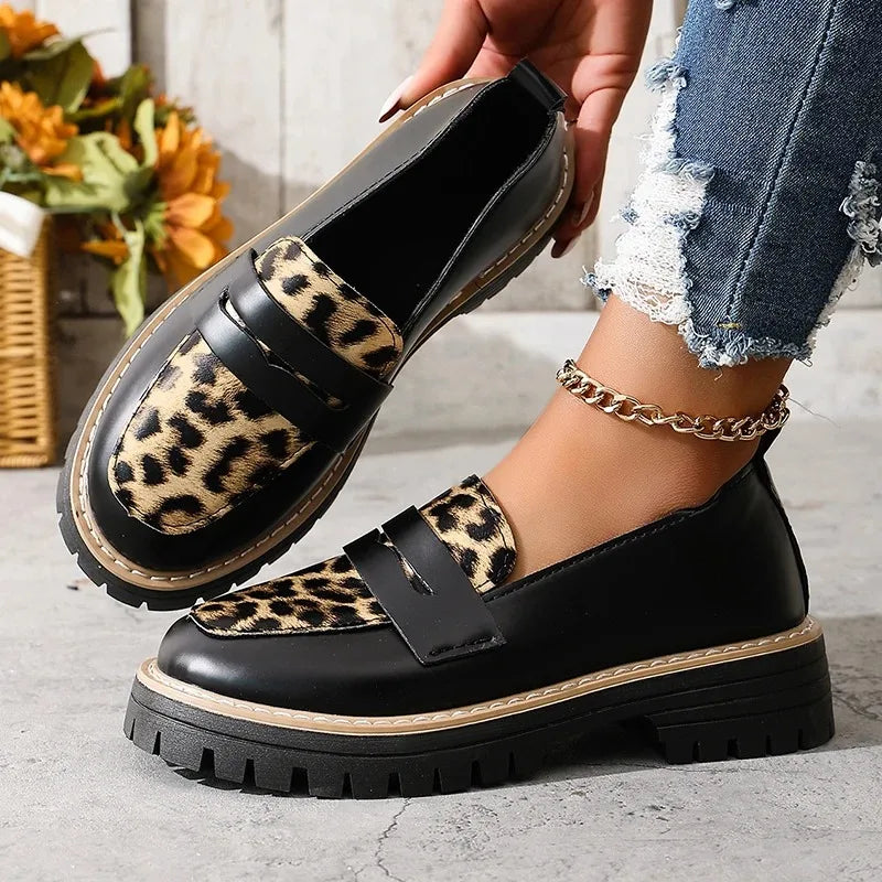Leopard print loafers for women with lightweight construction and comfort fit