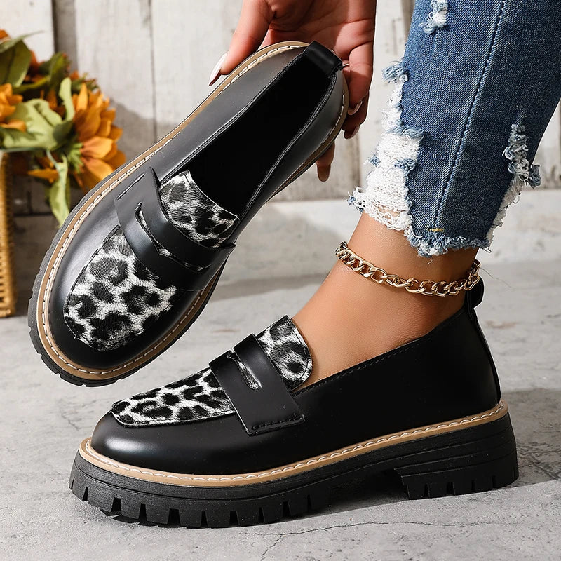 Fashion women’s leopard print loafers with comfortable slip-on construction