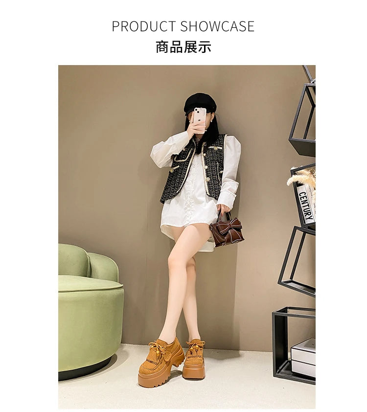 Fashion platform loafers for women with supportive thick sole