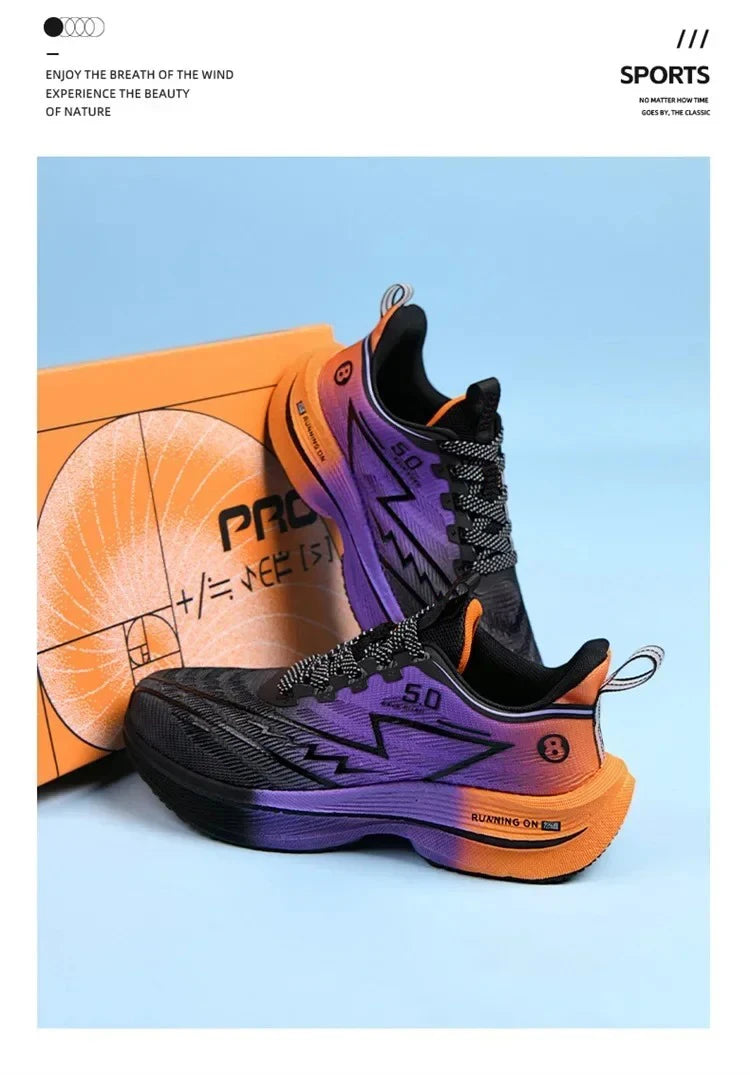 Men’s carbon running shoes with shock-absorbing cushioning and traction