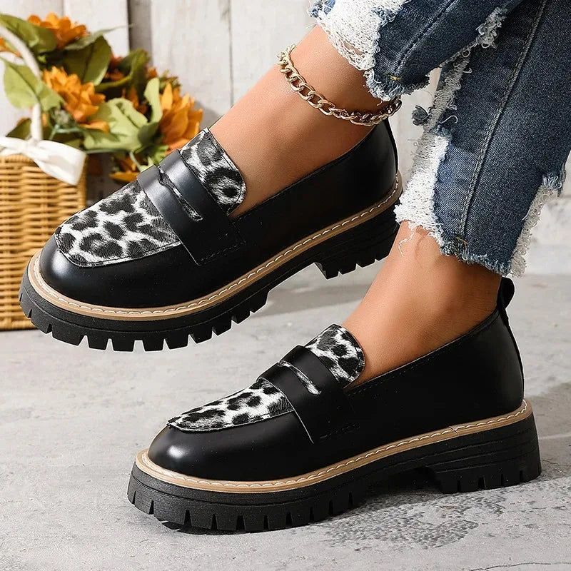 Women’s animal print loafers with supportive sole and elegant look