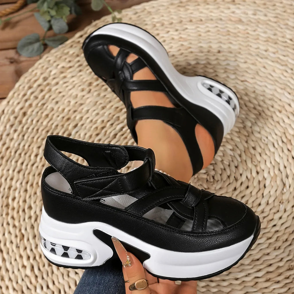 Women’s wedge sandals with supportive platform sole and soft footbed