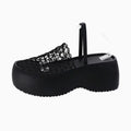 Stylish women's black wedge sandals featuring breathable mesh upper design