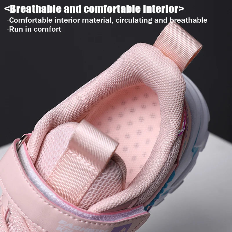 Kids running sneakers featuring lightweight mesh design and flexibility